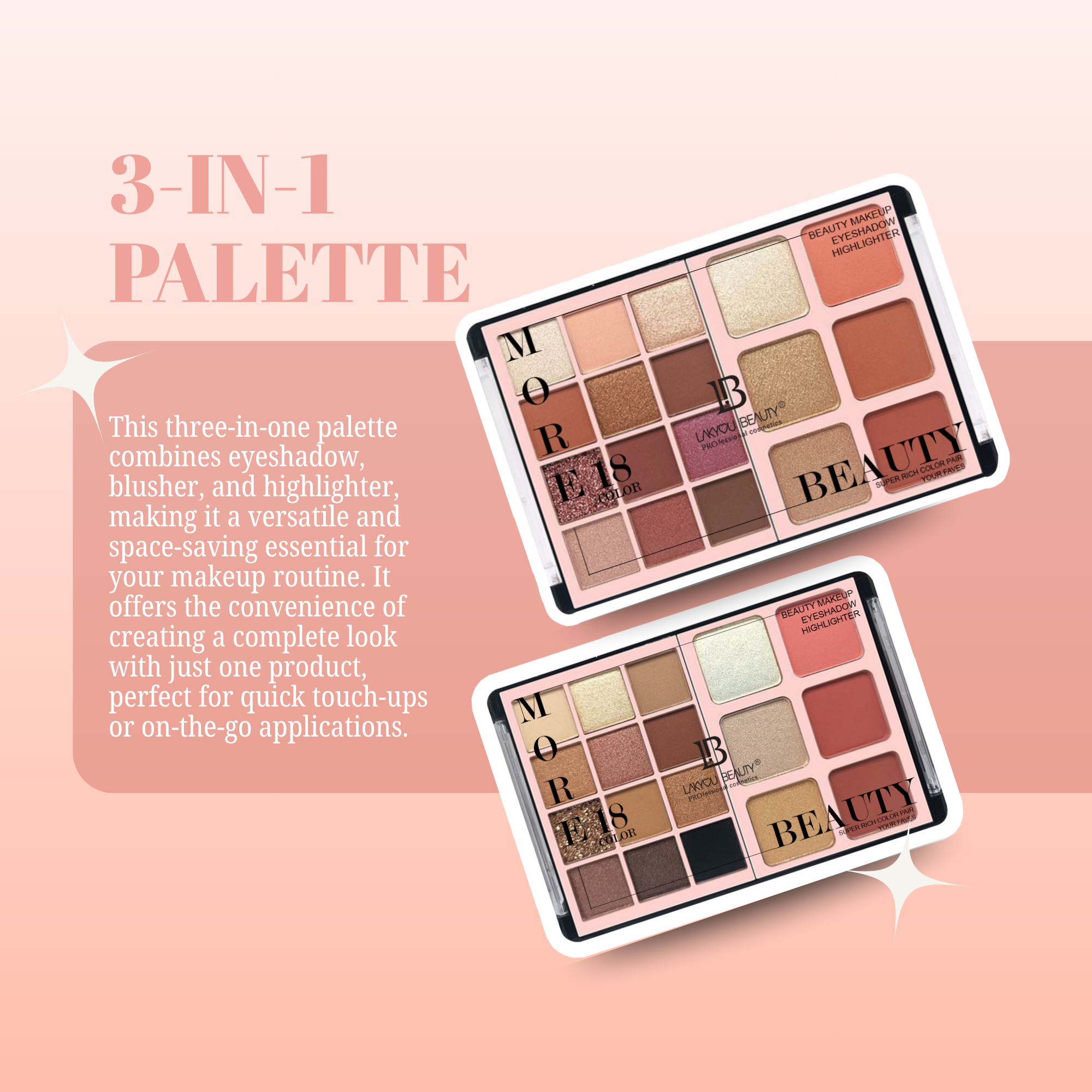 Two Morphe makeup palettes on a pink background with text describing the product.