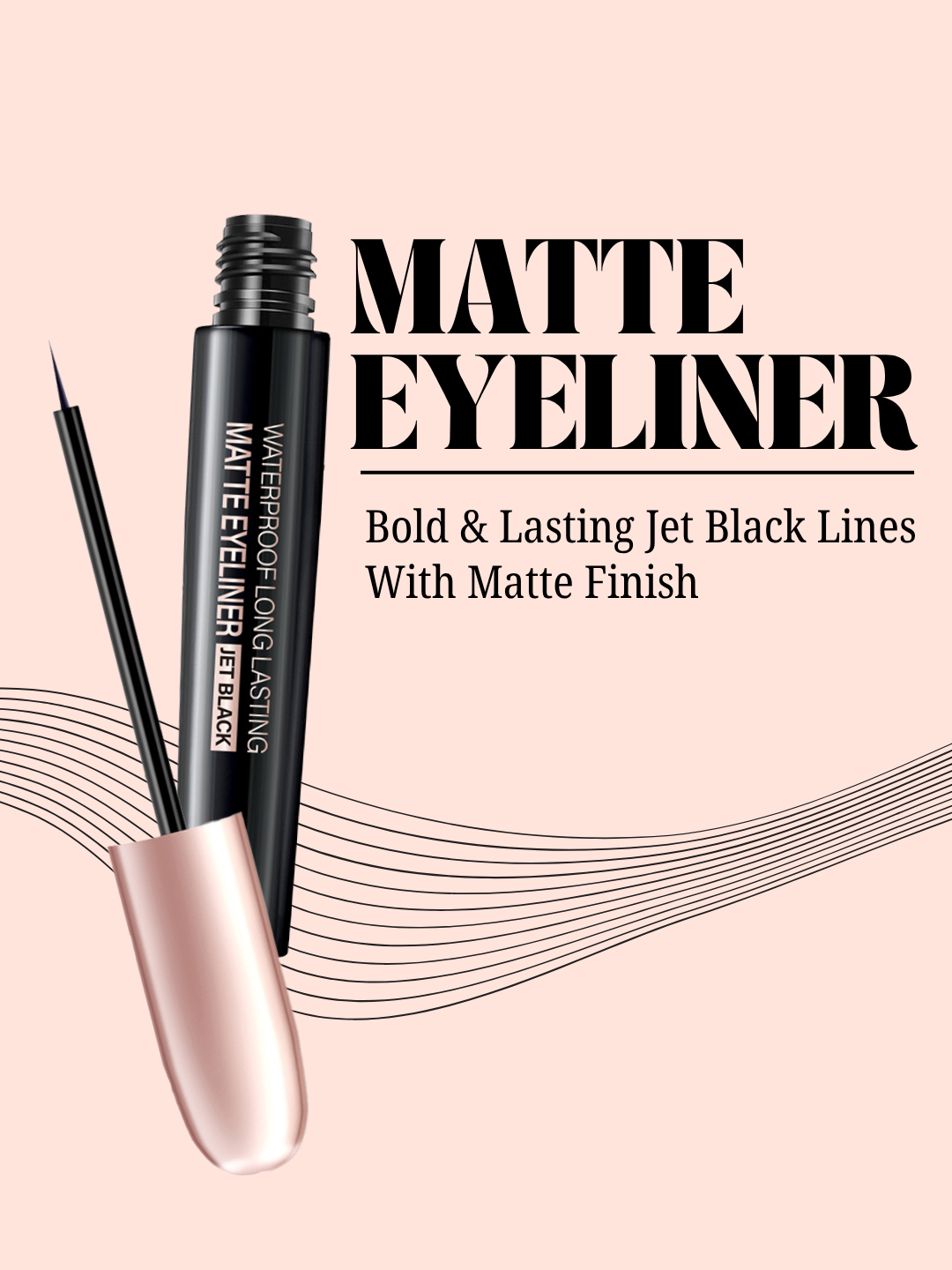 Matte eyeliner with a pink and black design on a beige background