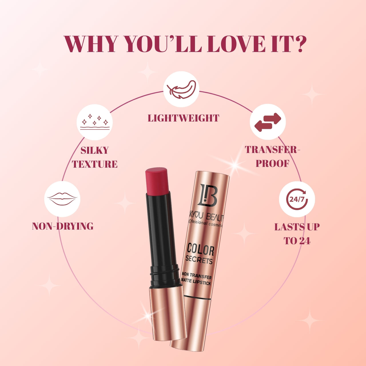 Lakyou Beauty Non-Transfer Matte Lipstick | Long-Lasting Smudge-Proof Lipstick