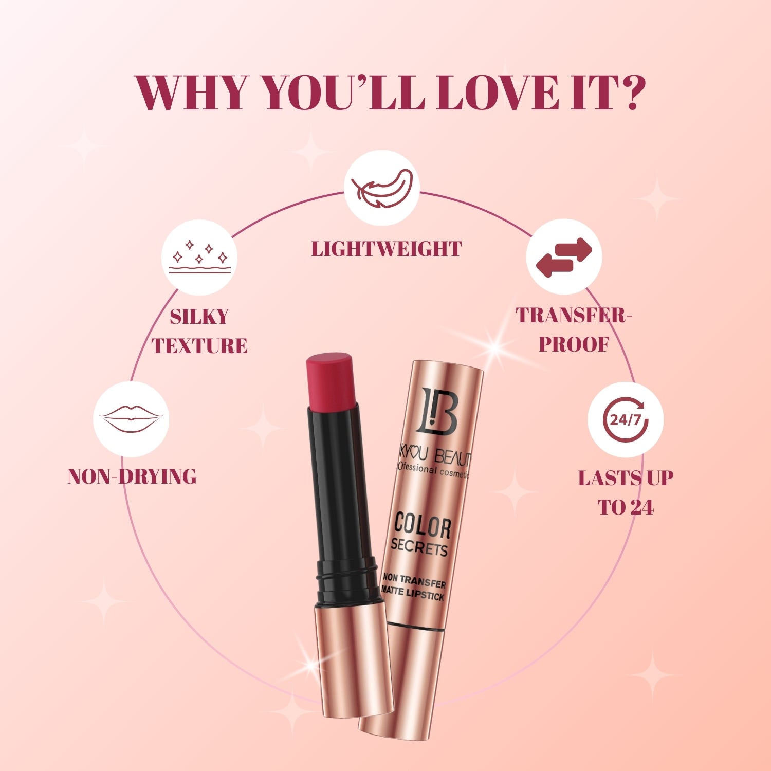 Lakyou Beauty Non-Transfer Matte Lipstick | Long-Lasting Smudge-Proof Lipstick
