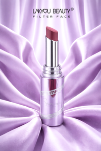 Lakyou Beauty lipstick on a purple satin background