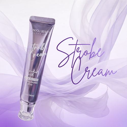 Tube of Strobe Cream with a purple background