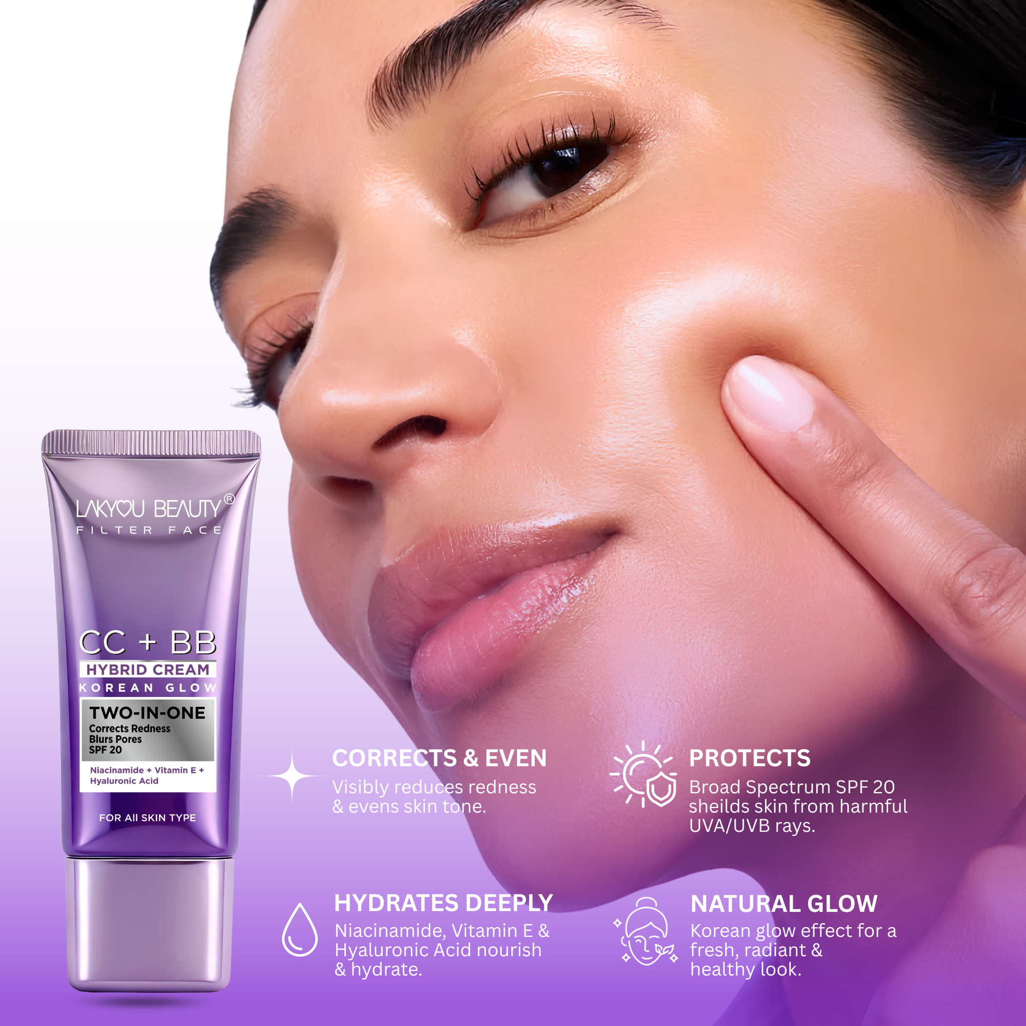 Lakyou Beauty CC + BB Cream SPF 20 | Niacinamide, Vitamin E & Hyaluronic Acid