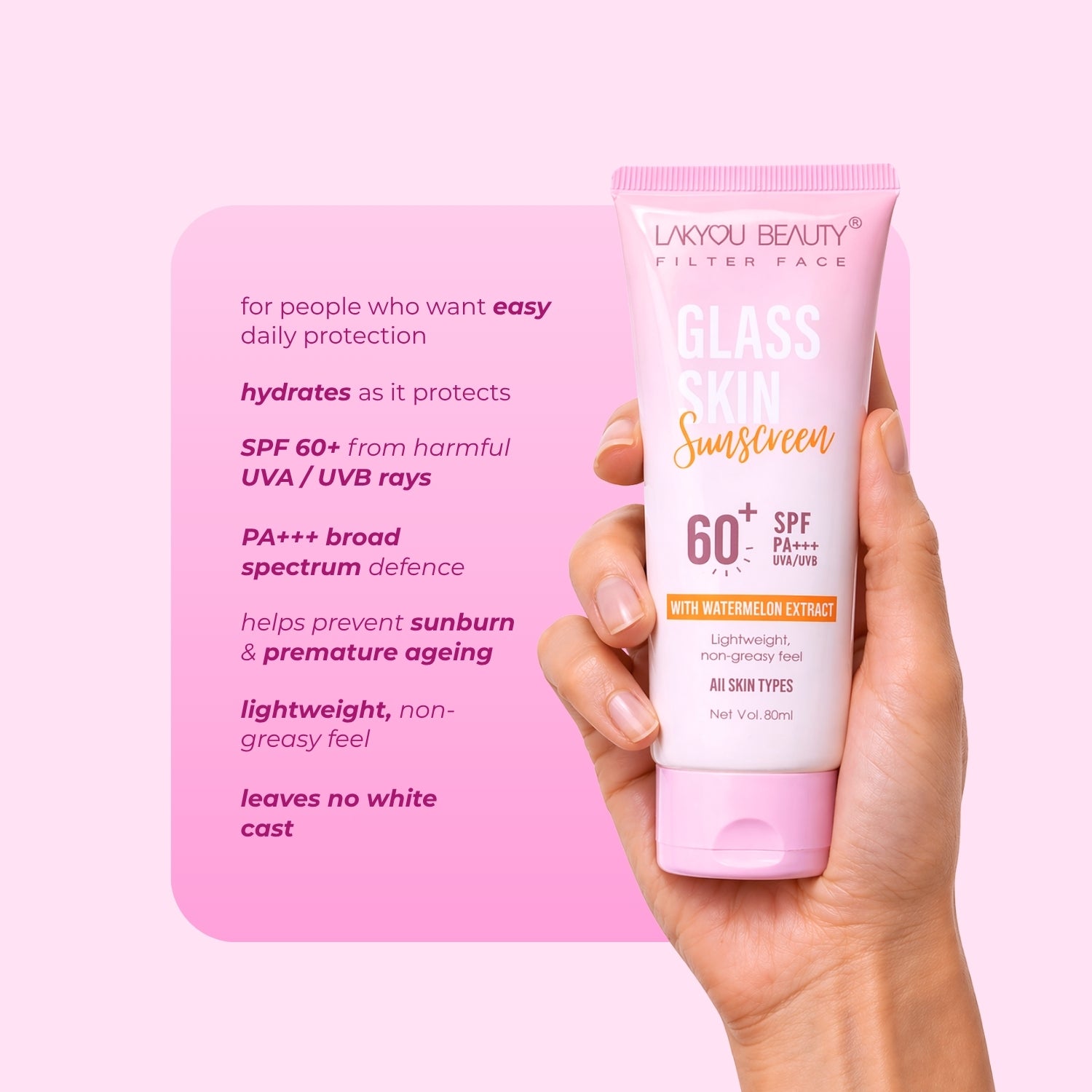 Lakyou Beauty Daily Protect Sunscreen SPF 50 PA+++ | Lightweight & Non-Greasy Sun Protection