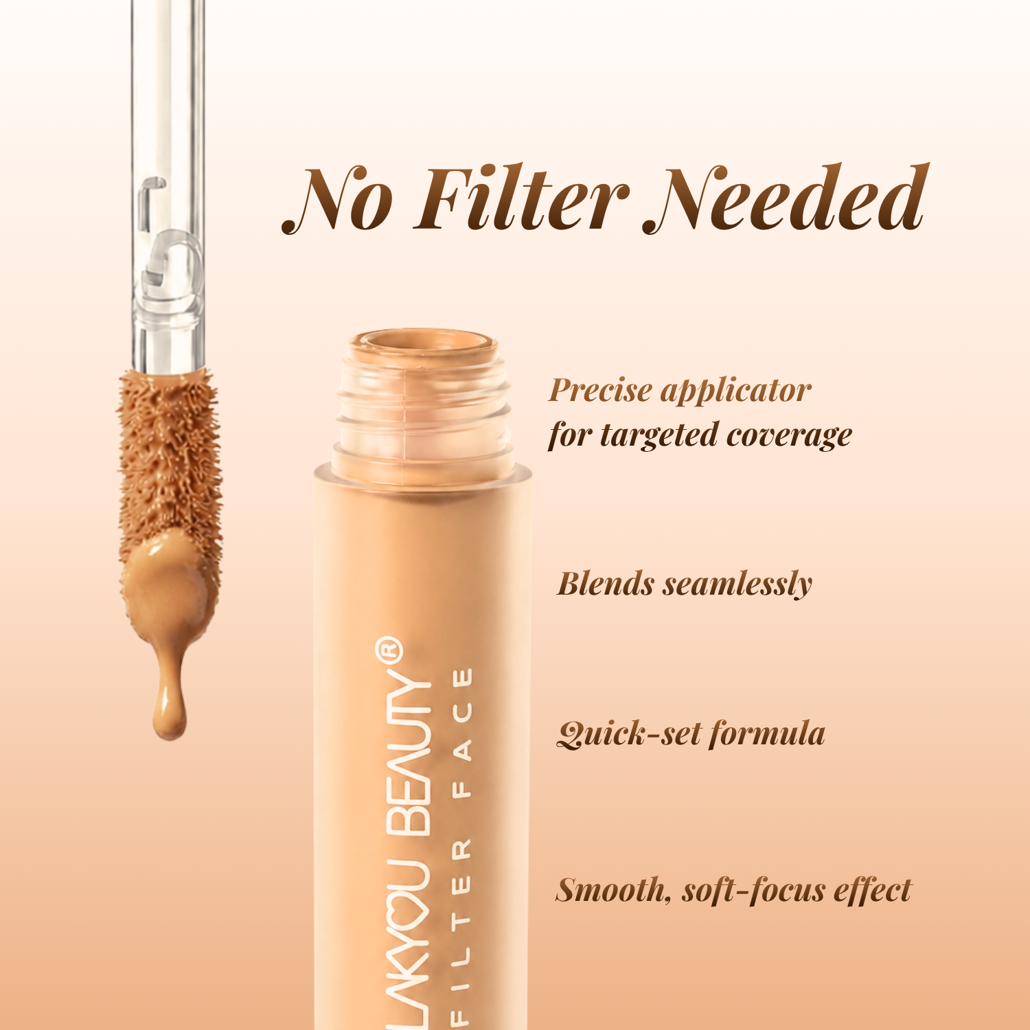 Lakyou Beauty Filter Face concealer with applicator on a beige background
