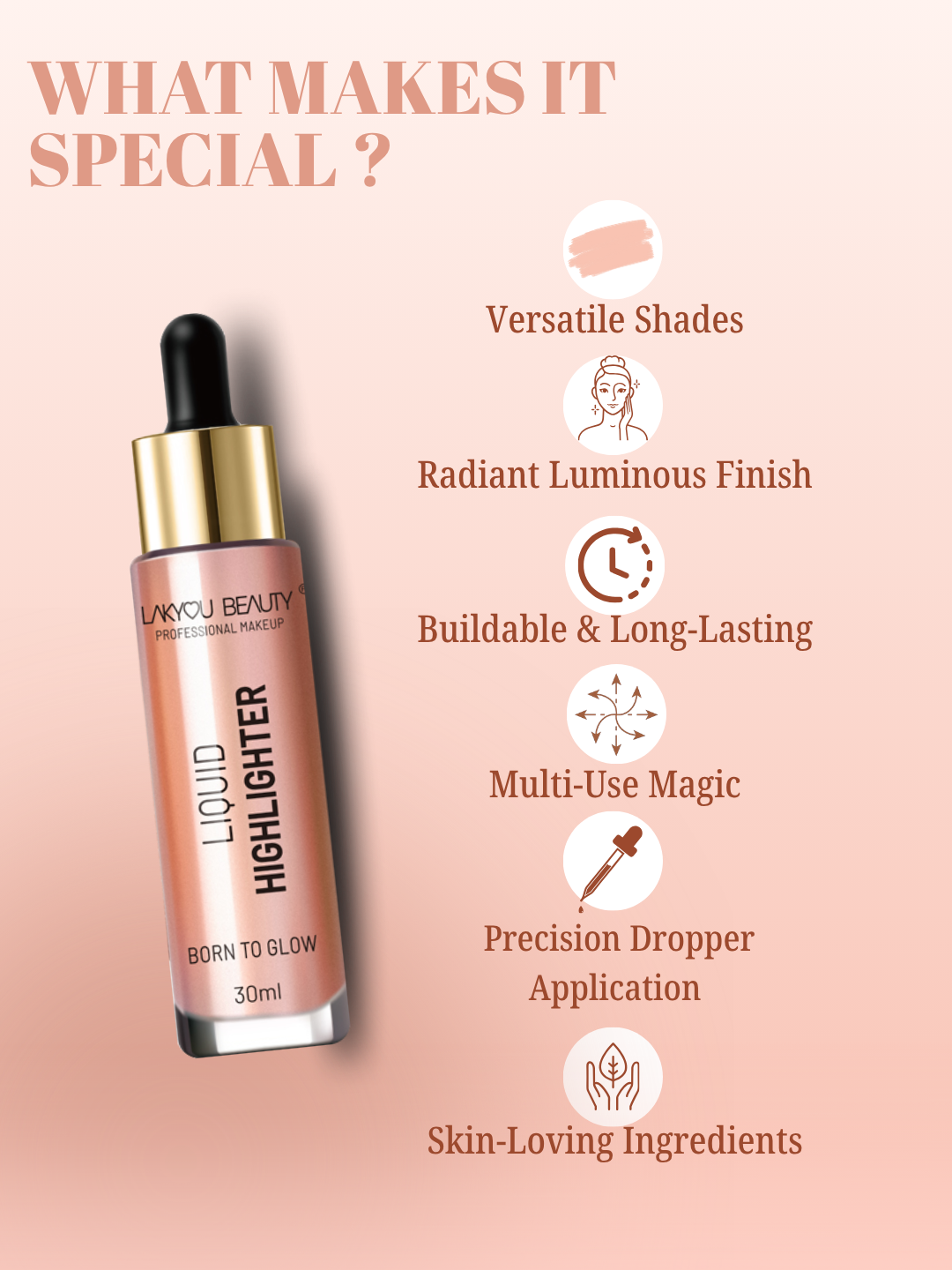 Lakyou Beauty - Born To Glow Liquid Highlighter | Radiant Dewy Glow Illuminator