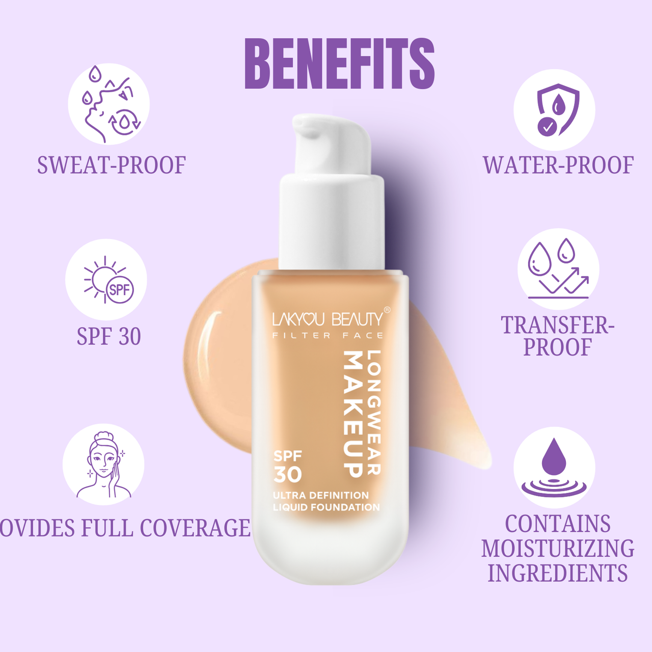 Lakyou Beauty -Filter Face Ultra Definition Liquid Foundation | Full Coverage & Long-Lasting Base Makeup