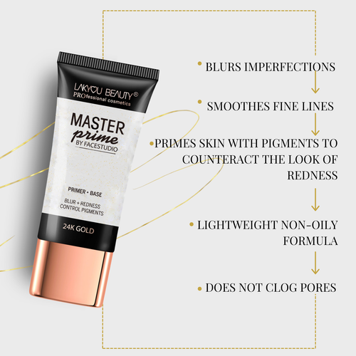 LAKyou Beauty Master Prime primer tube with features listed on a light gray background
