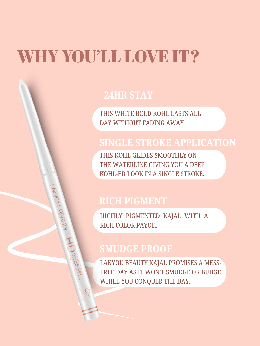 Lakyou Beauty - White Kajal | Waterproof Smudge Proof Brightening Eye Kajal
