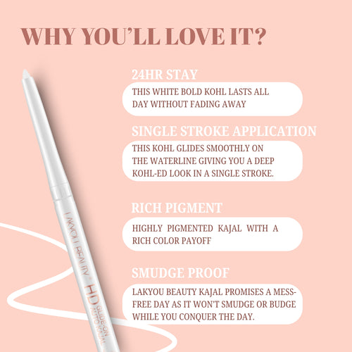 Lakyou Beauty - White Kajal | Waterproof Smudge Proof Brightening Eye Kajal