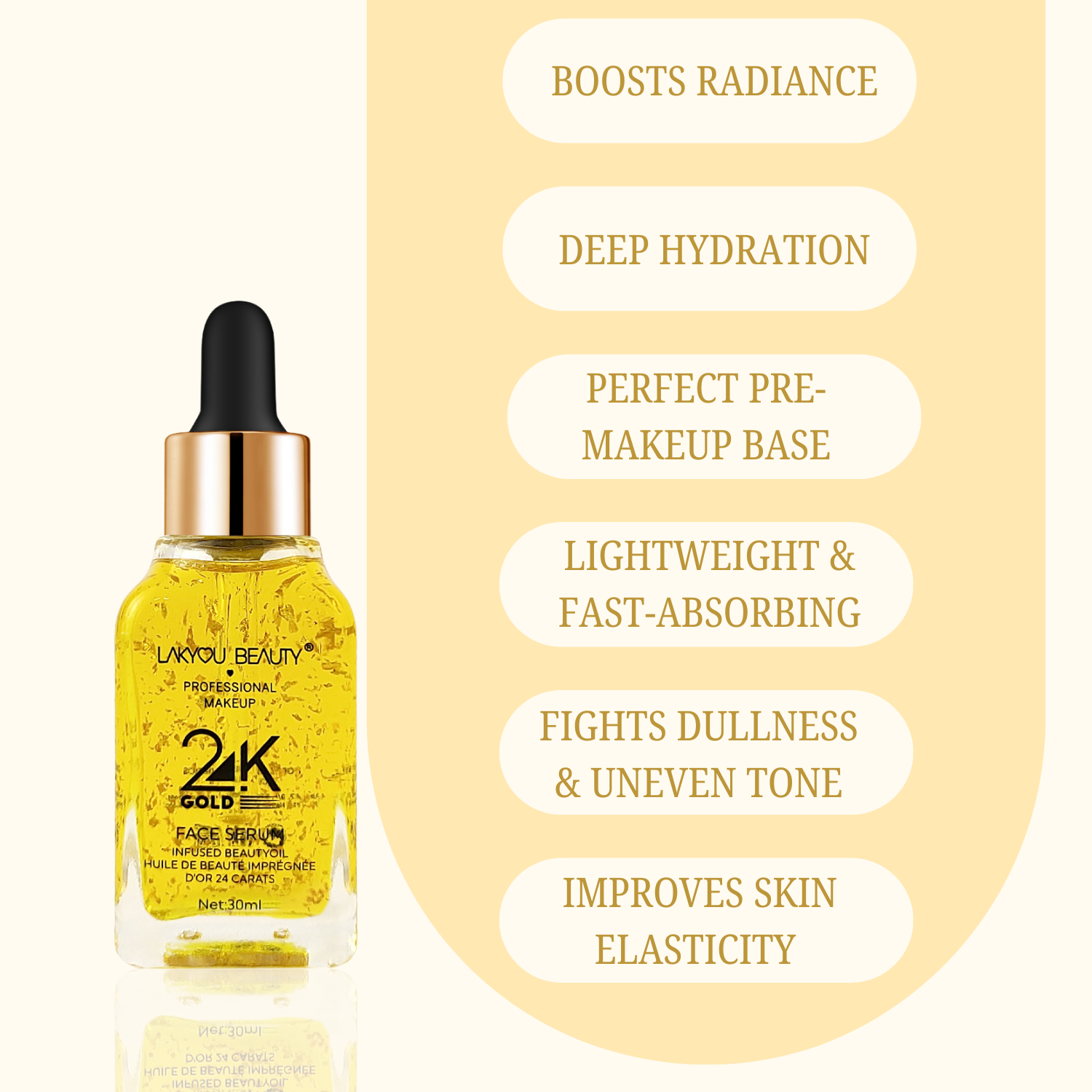 Lakyou Beauty 24K Gold Glow Serum | Brightening & Hydrating Face Serum
