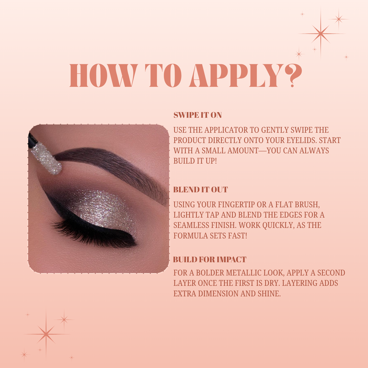 Eyeliner application guide with close-up of eye makeup on a pink background