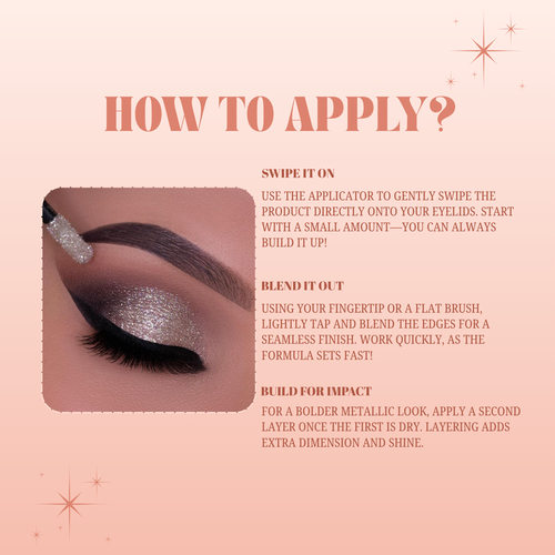 Eyeliner application guide with close-up of eye makeup on a pink background