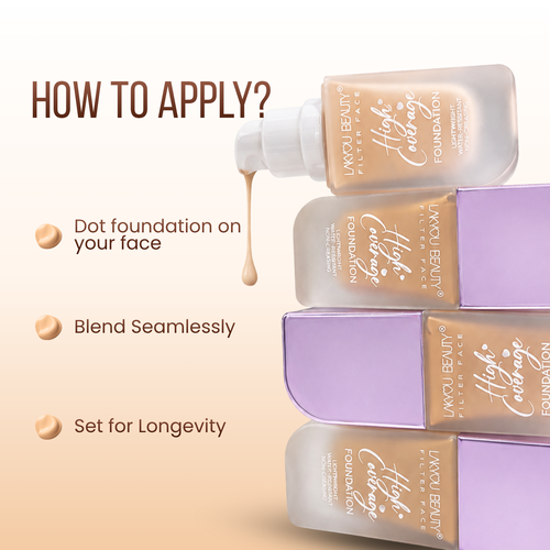 Lakme foundation bottles with application instructions on a beige background