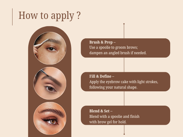 Step-by-step guide on how to apply eyebrow makeup with images and text.