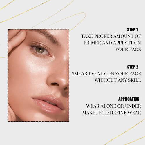 Facial primer application guide with text on a white background