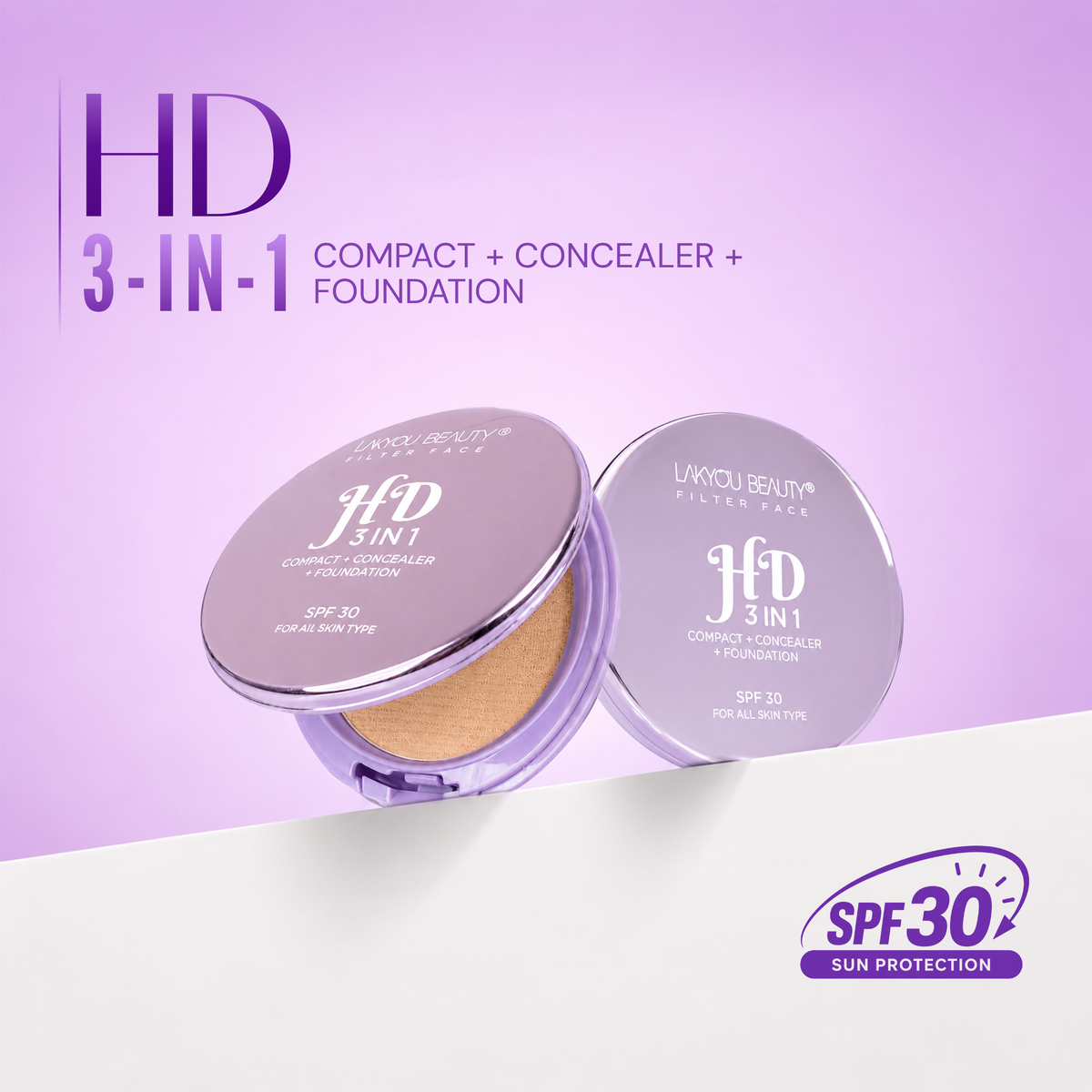 Lakyou Beauty - Filter Face | HD 3 in 1 Compact | Compact + Concealer + Foundation SPF 30