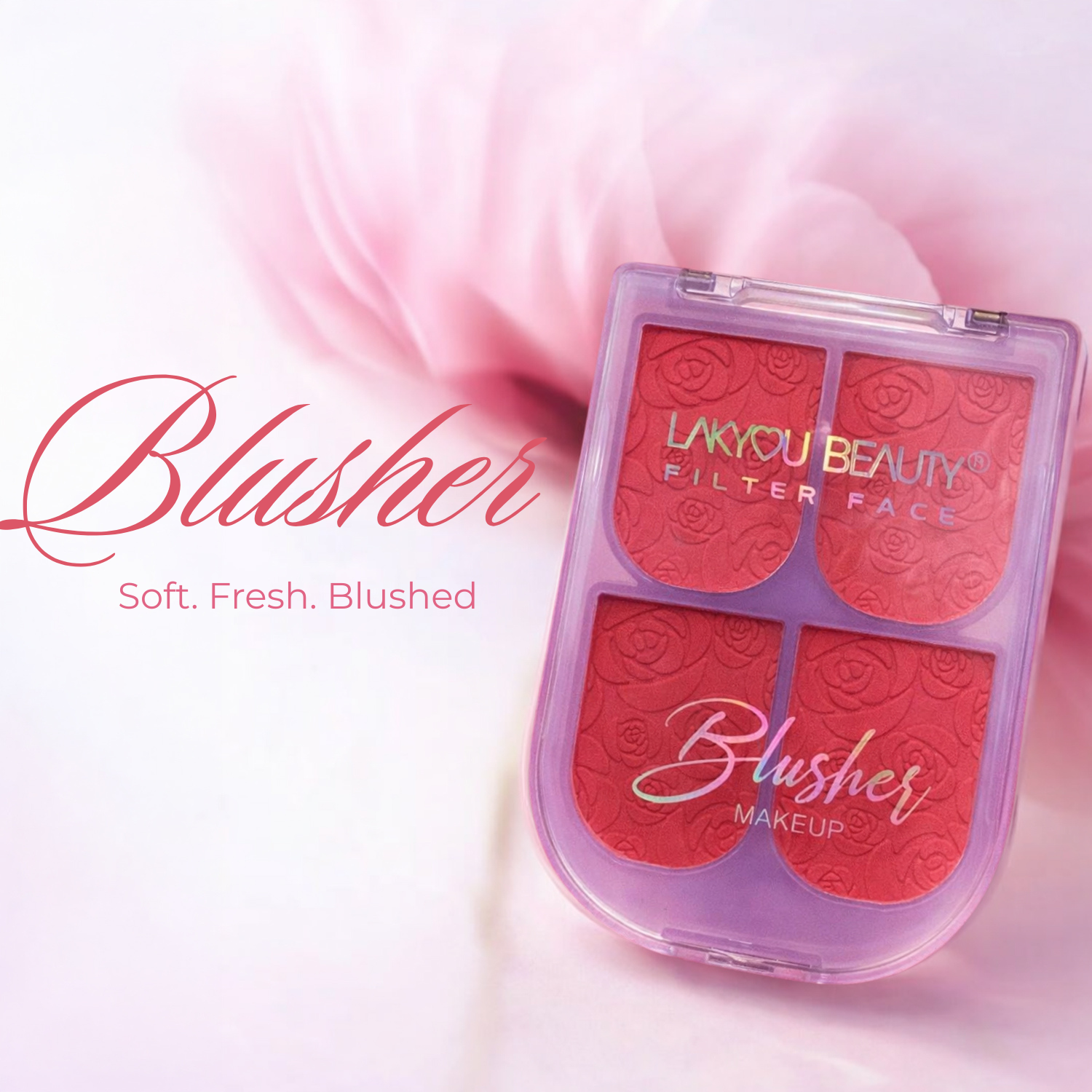 Laryyou Beauty blusher palette on a soft pink background