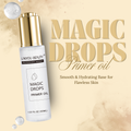 Magic Drops primer oil bottle with gold cap on a beige background