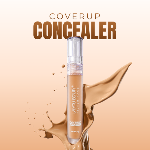 Cover Up Concealer bottle with beige color swatch on a beige background