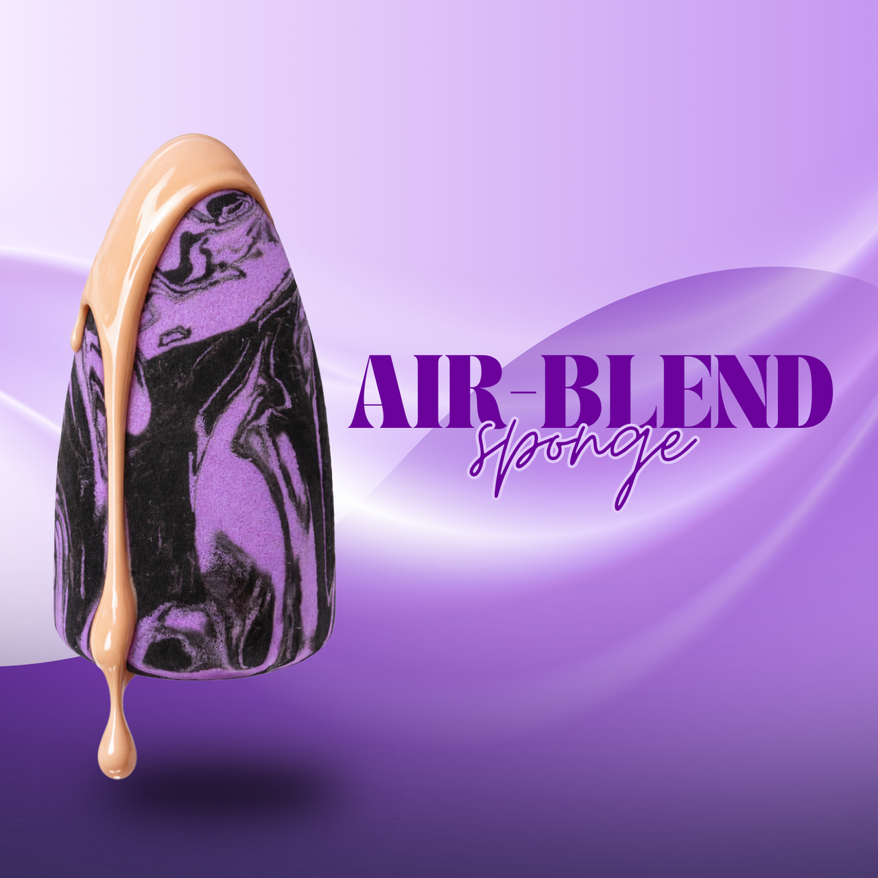Air-blend sponge with beige cream on a purple background