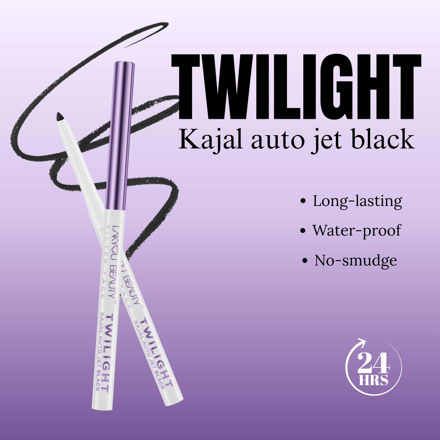 Lakyou Beauty - Filter Face Twilight Auto Kajal | Intense Black Smudge-Proof Eye Kajal | Long-Lasting Waterproof Kohl Pencil