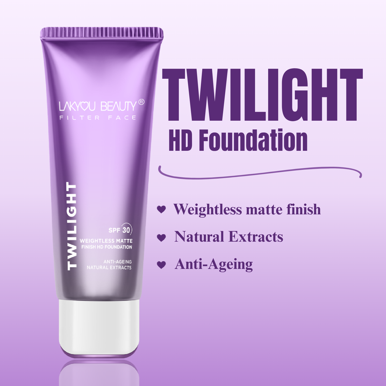 Lakyou Beauty - Filter Face Twilight Tube Foundation | Dewy Glow 24H Wear Soft-Matte Foundation