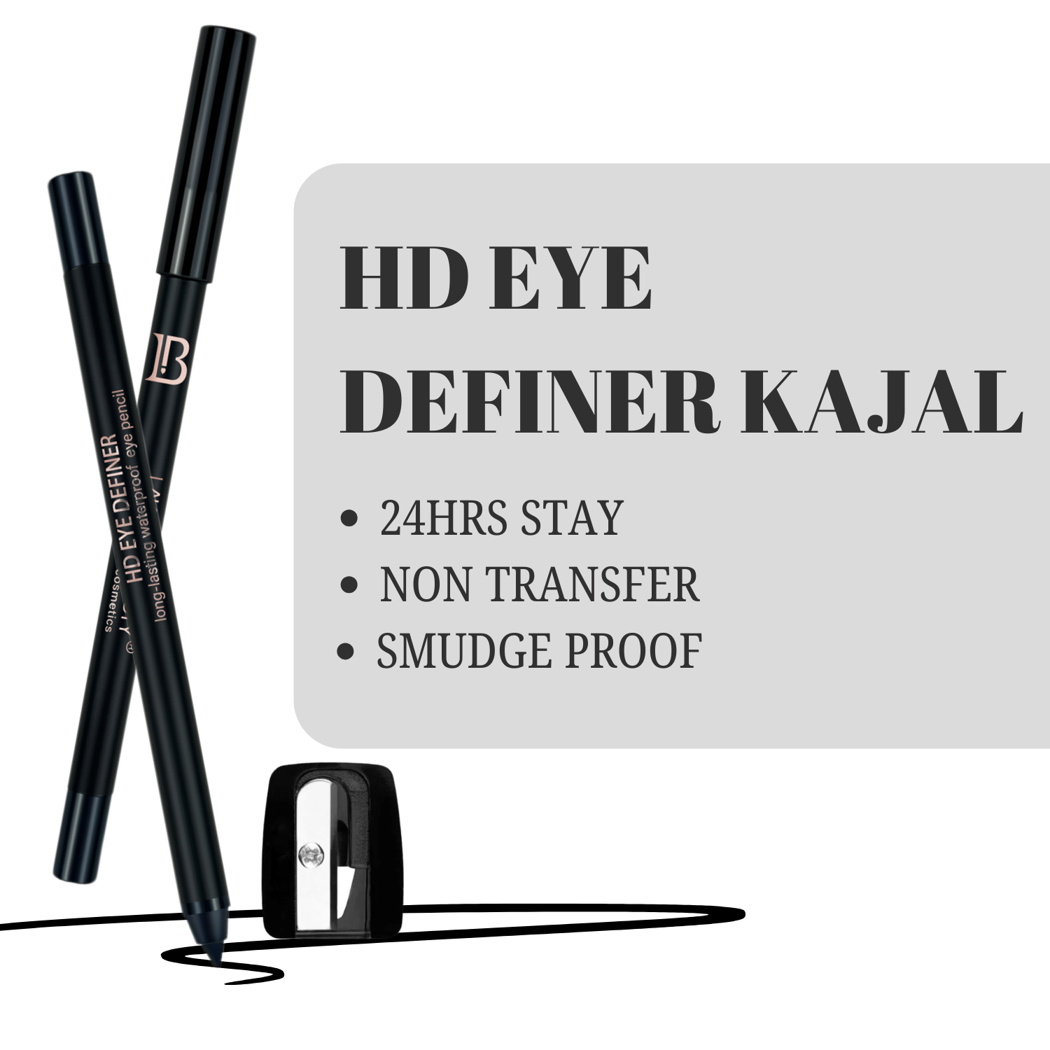 Lakyou Beauty - Kajal + Sharpener | Deep Black Smudge Proof Long Lasting Kajal