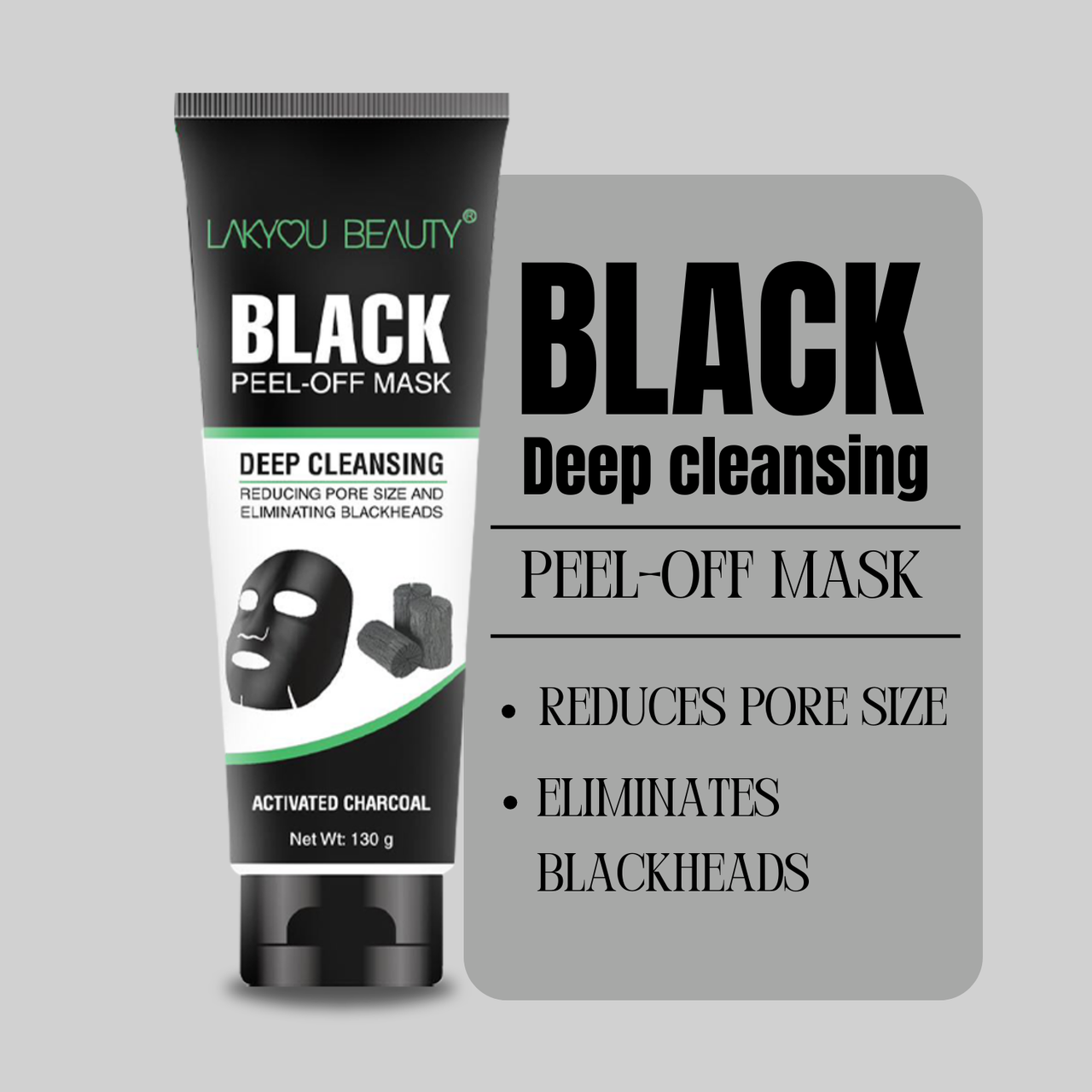LAKYOU BEAUTY Black Peel-Off Mask packaging on a gray background