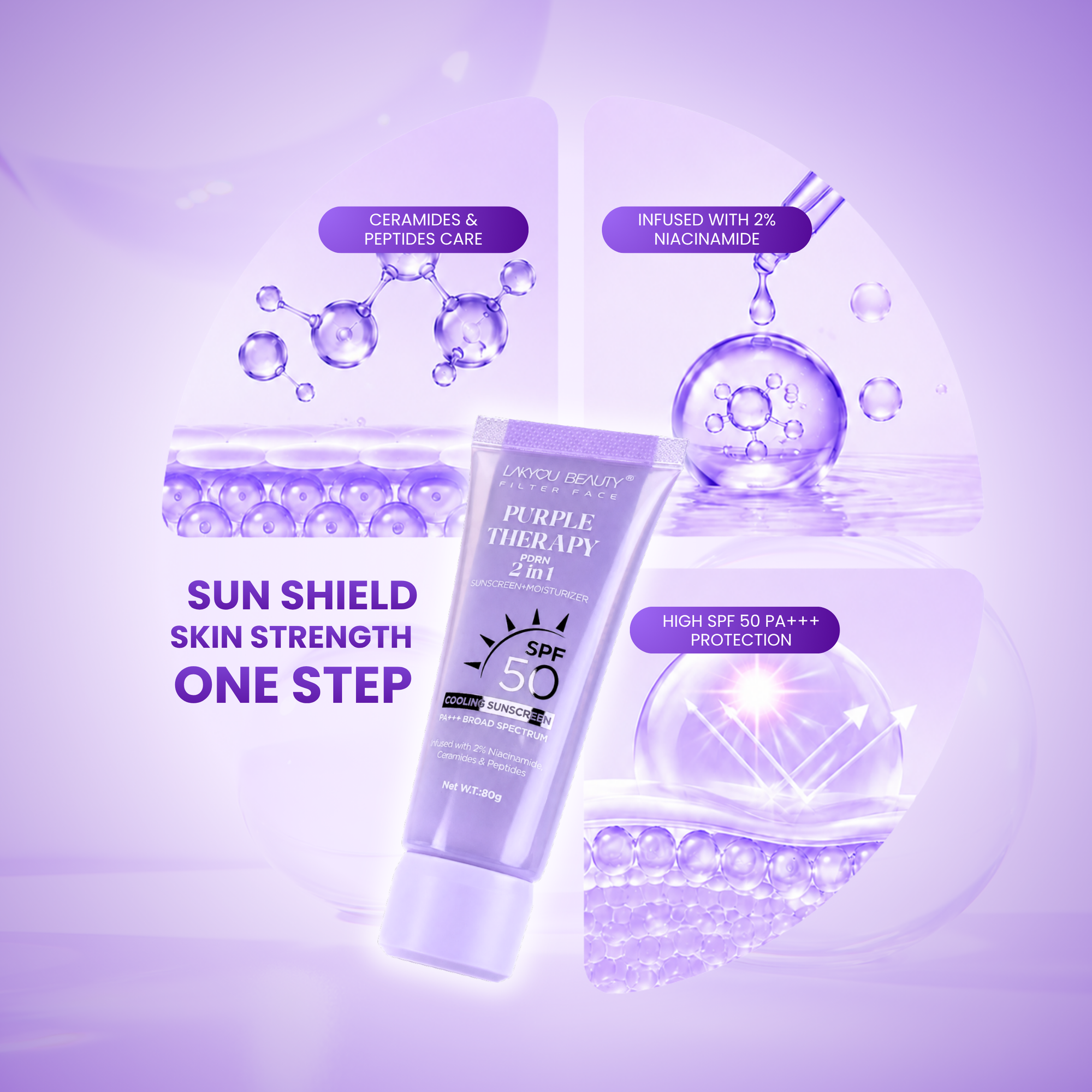 Lakyou Beauty Purple Therapy Sunscreen SPF 50 PA+++ | Broad Spectrum UV Protection