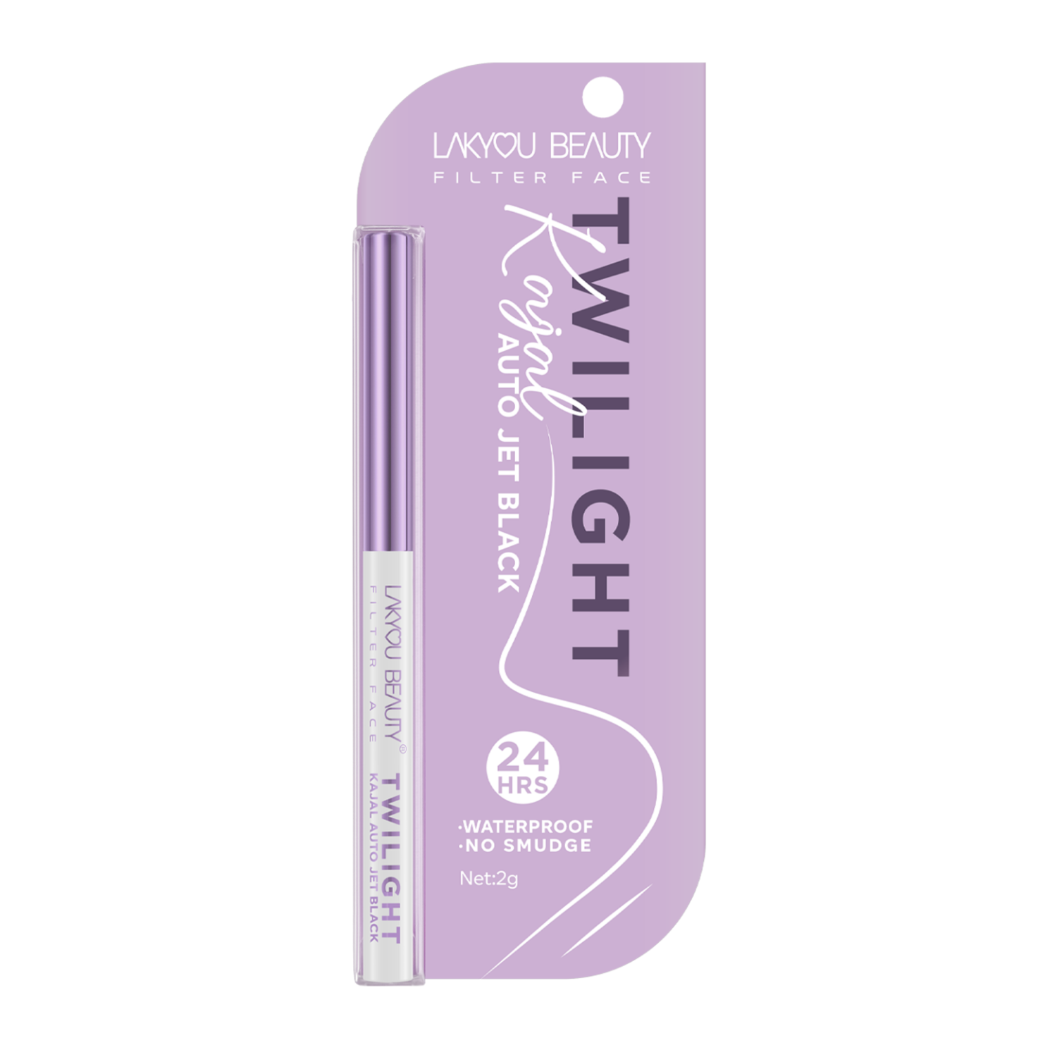 Lakyou Beauty eyeliner with purple packaging on a white background