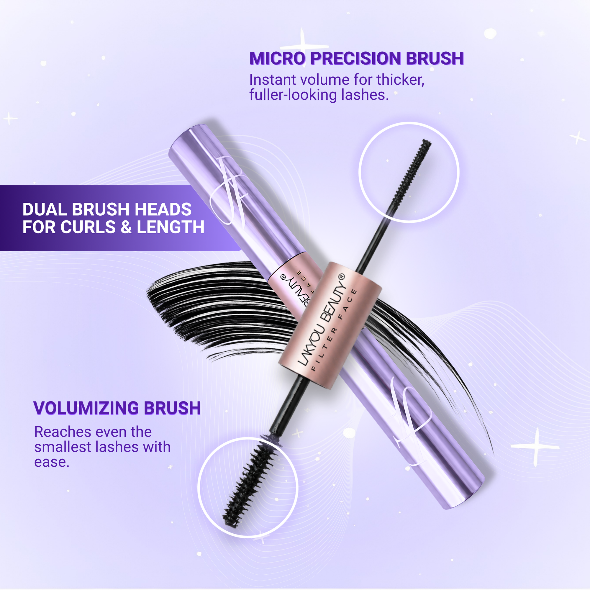 Lakyou Beauty -Filter Face | Double Headed Mascara | Lengthening & Volumizing 2-in-1 Mascara