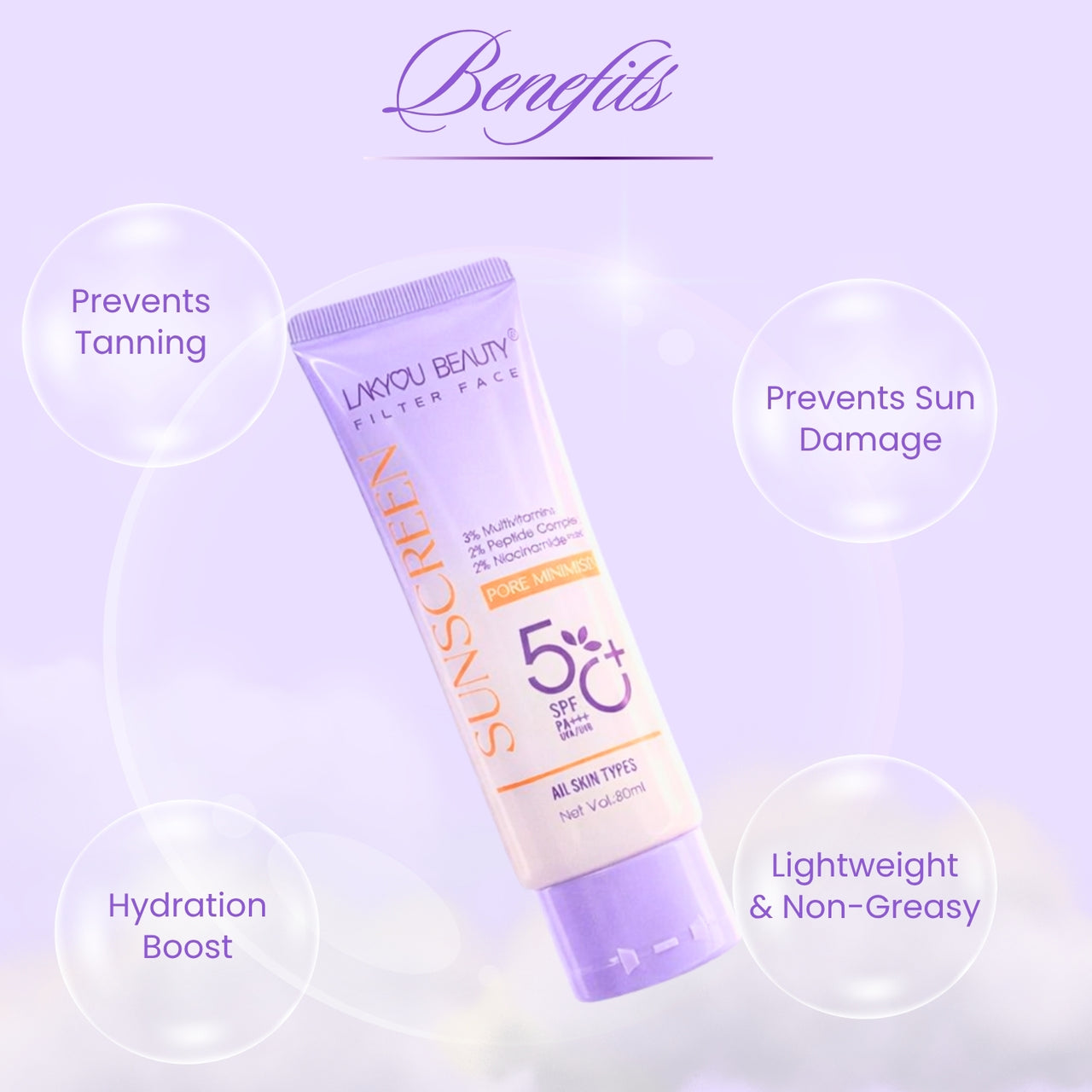 Lakyou Beauty Glass Skin Sunscreen SPF 60 PA+++ | Hydrating UV Protection & Dewy Glow