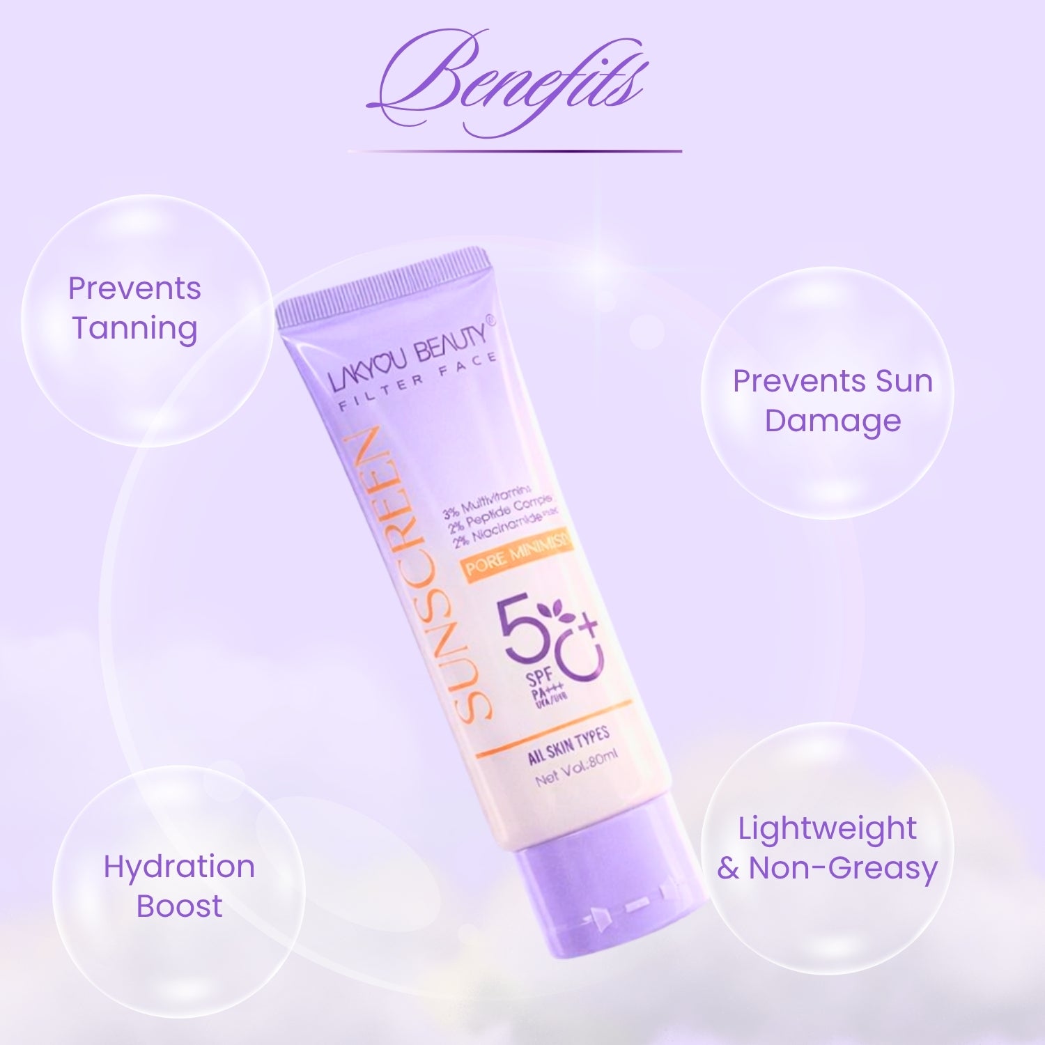 Lakyou Beauty Glass Skin Sunscreen SPF 60 PA+++ | Hydrating UV Protection & Dewy Glow