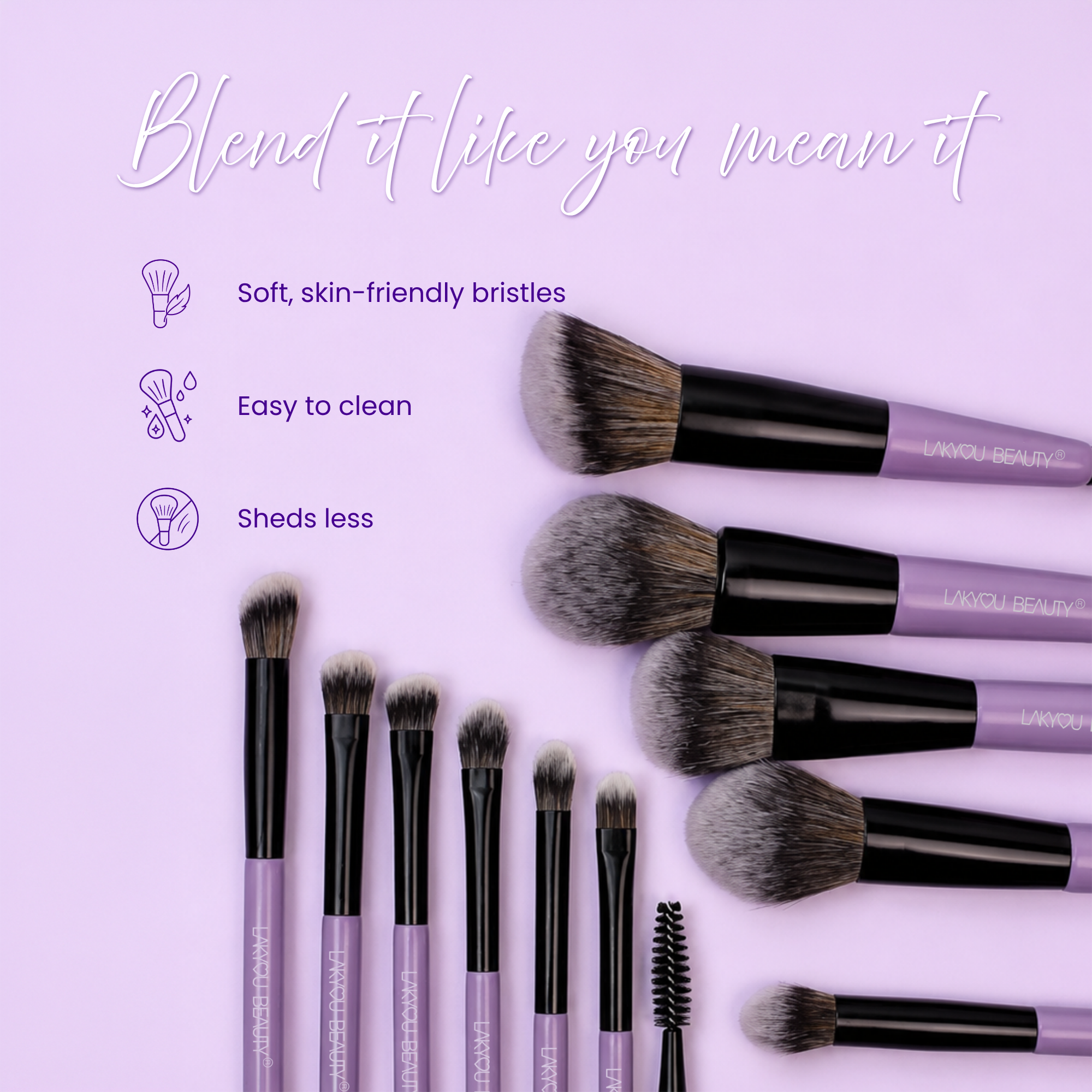 Lakyou Beauty - 12 Piece Makeup Brush Set | Professional Face & Eye Makeup Brushes