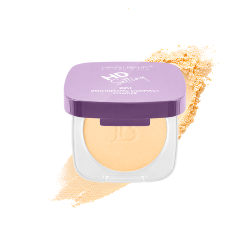 Compact powder with a purple lid on a white background