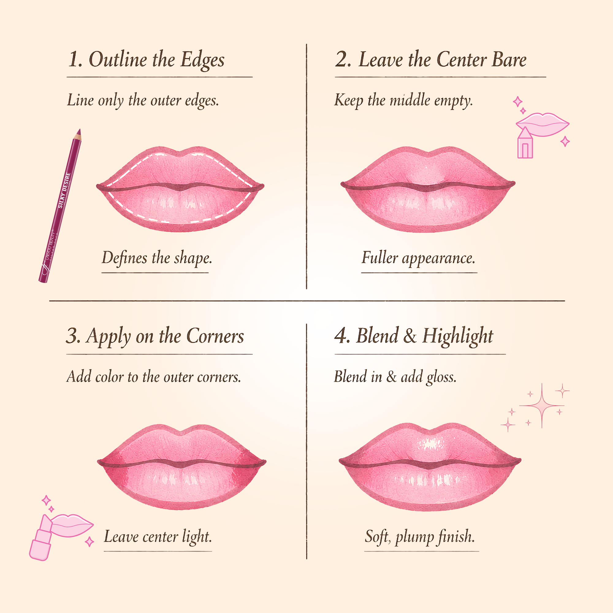 Lakyou Beauty | Filter Face - Silky Desire Velvet Matte Lip Liner | Waterproof Smooth Precision Lip Definer