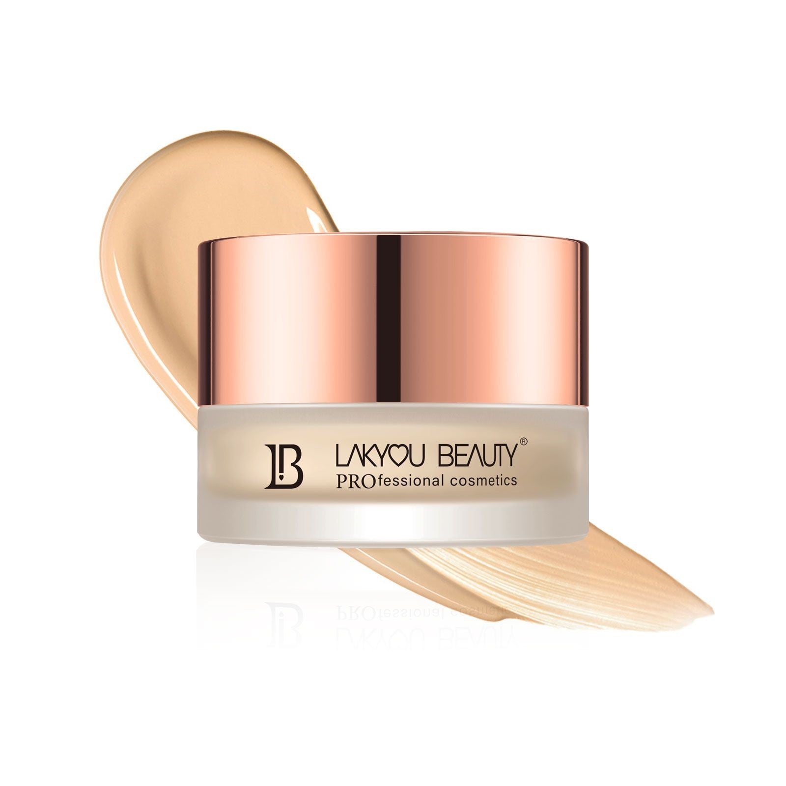 Lakyou Beauty cosmetic jar with a rose gold lid on a white background
