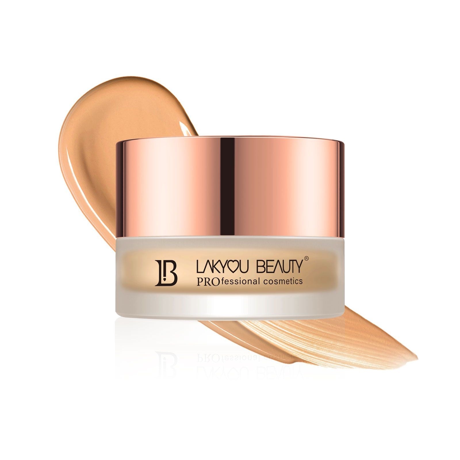 Lakyou Beauty cosmetic jar with a bronze lid on a white background