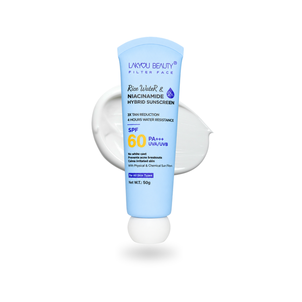 Lakyou Beauty  Rice Water Sunscreen SPF 60 PA+++ | 2% Niacinamide & Hyorid sunscreen
