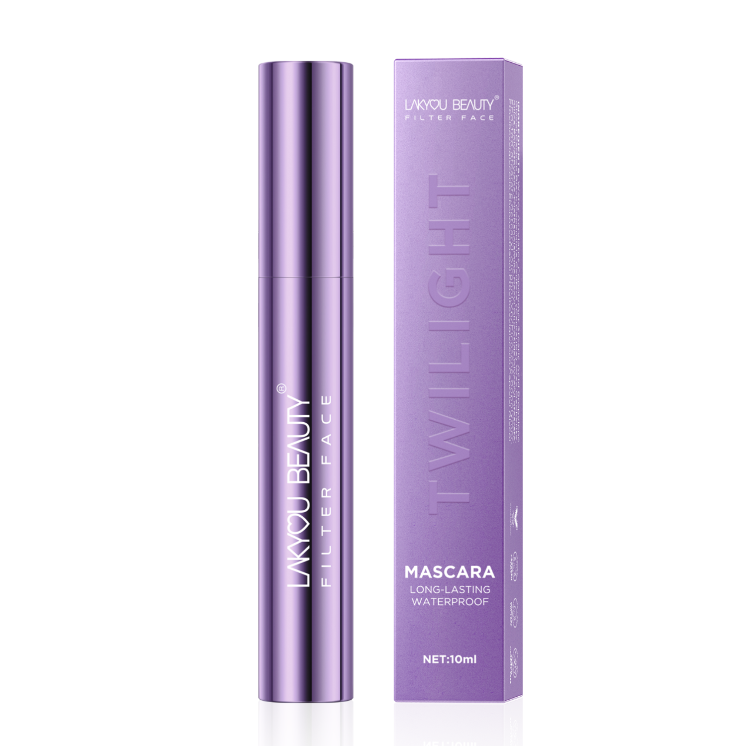 Lavender mascara with packaging on a white background